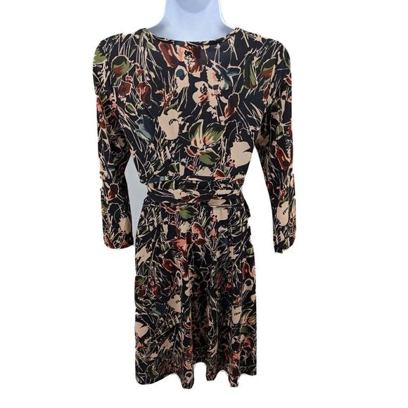 Leona Edmiston Faux Wrap Dress Floral V Neck Belted 3/4 sleeve Australia XS US - Picture 3 of 13